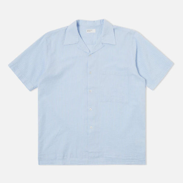 Universal Works Camp II Shirt Onda Cotton Pale Blue