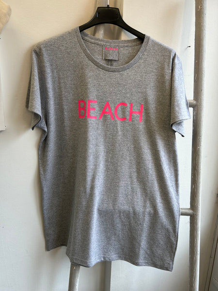 BUNNY AND CLARKE Beach T-Shirt Grey with Neon Pink