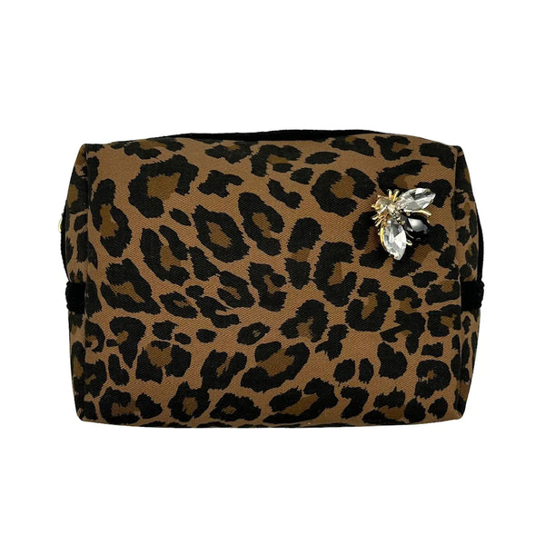 SIXTON LONDON : Leopard Print Make-up Bag & Luna Bee Pin - Large