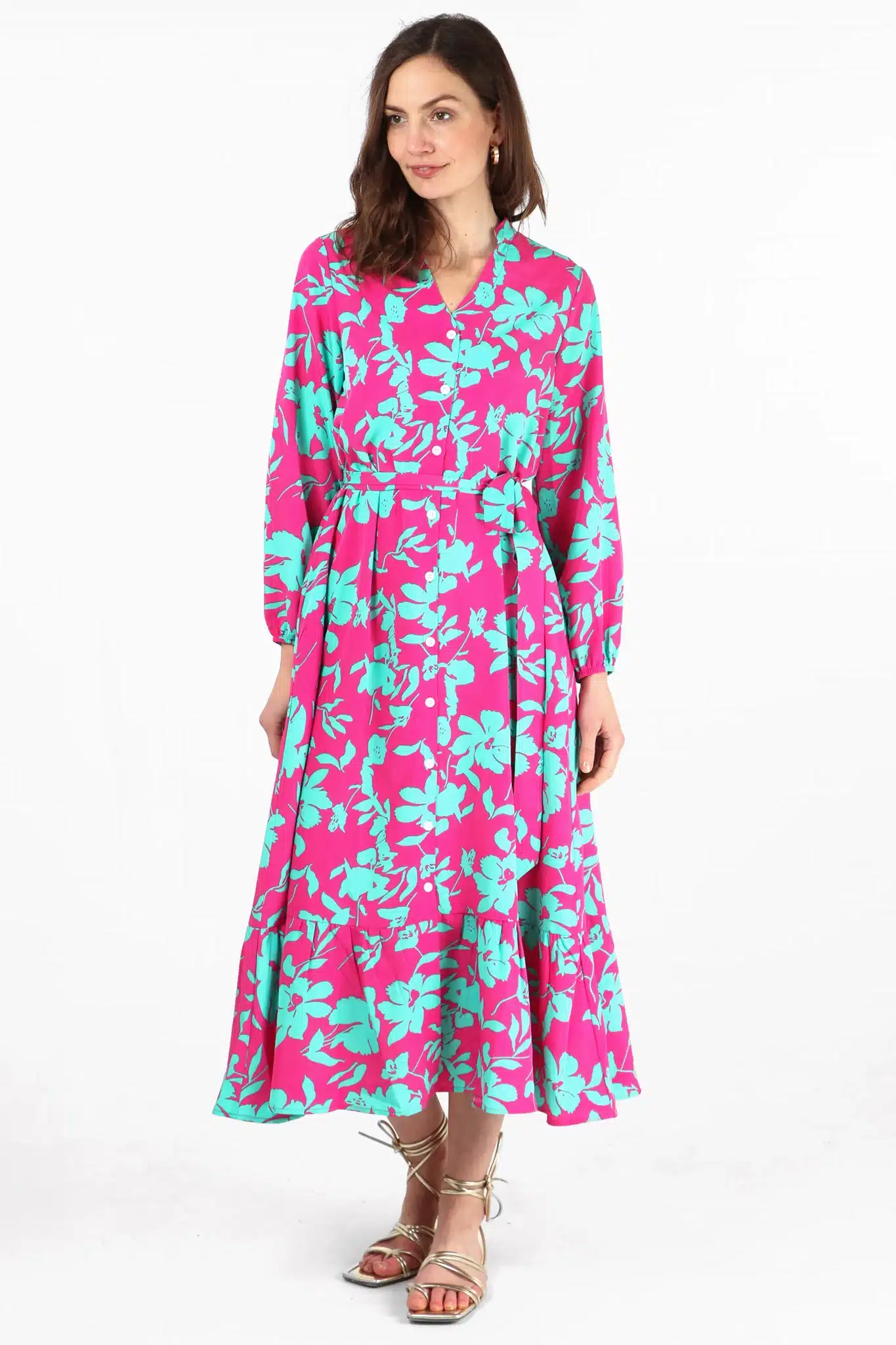 MSH Msh Tropical Floral Print Shirt Dress In Pink