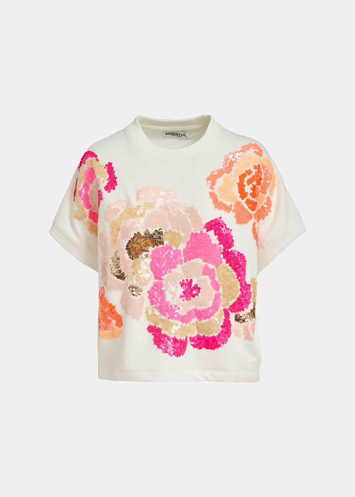 Essentiel Antwerp Off White Florally Sweatshirt with Sequin Embroideries