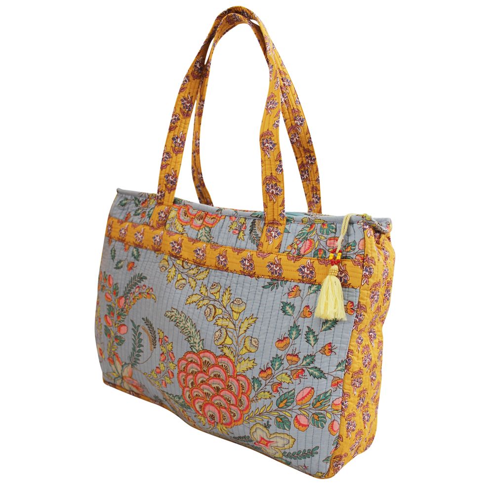 House of disaster Block Printed Coral Exotic Bouquet Quilted Bag