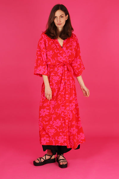 Miss Shorthair Tropical Floral Print Long Length Kimono