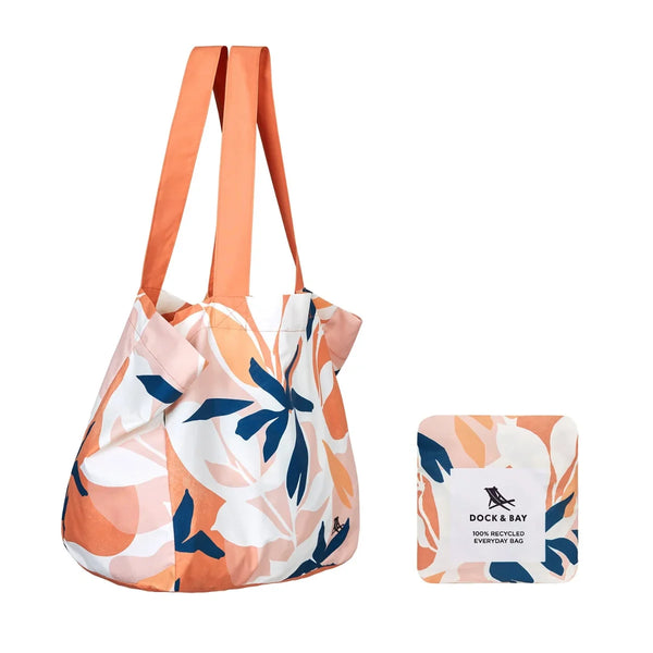 Dock & Bay UK Everyday Bag - Compact & Foldable Beach Bag- Medium (39x19cm) Terracotta Tropics