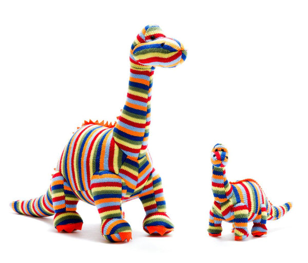 Best Years : Knitted Diplodocus Rattle - Rainbow Stripe