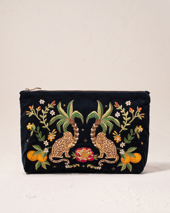 Elizabeth Scarlett Jungle Paradise Jaguar Charcoal Velvet Everyday Pouch