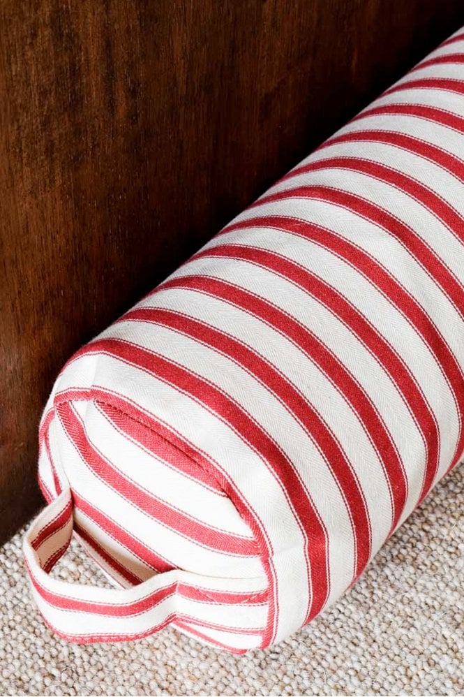 Ian Mankin Ticking Stripe Draught Excluder In Peony Red
