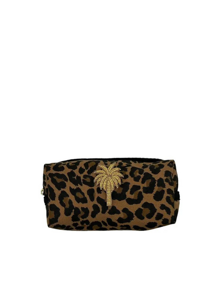 sixton Leopard Print Make-Up Bag & Gold Palm Tree Pin Small