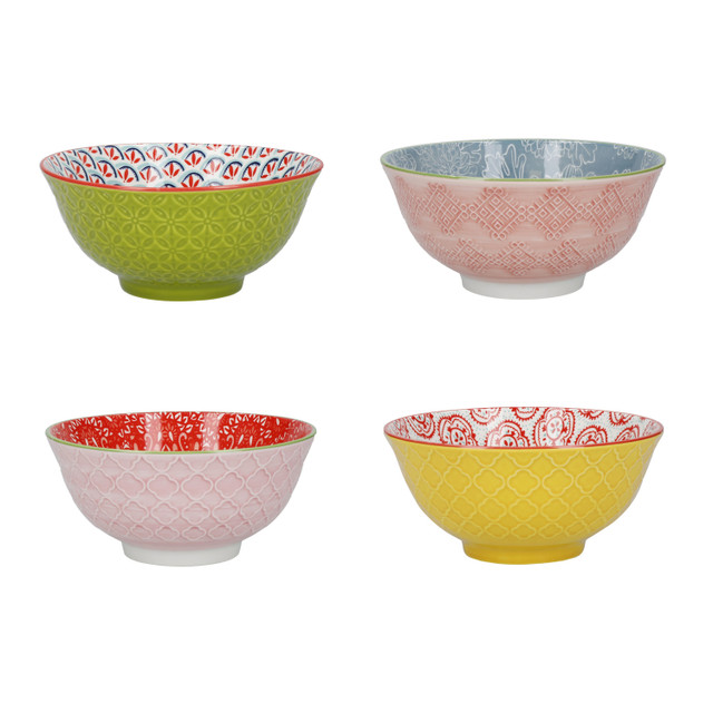 Kitchen Craft Set of Four Bowls in Patterned Bright Colours
