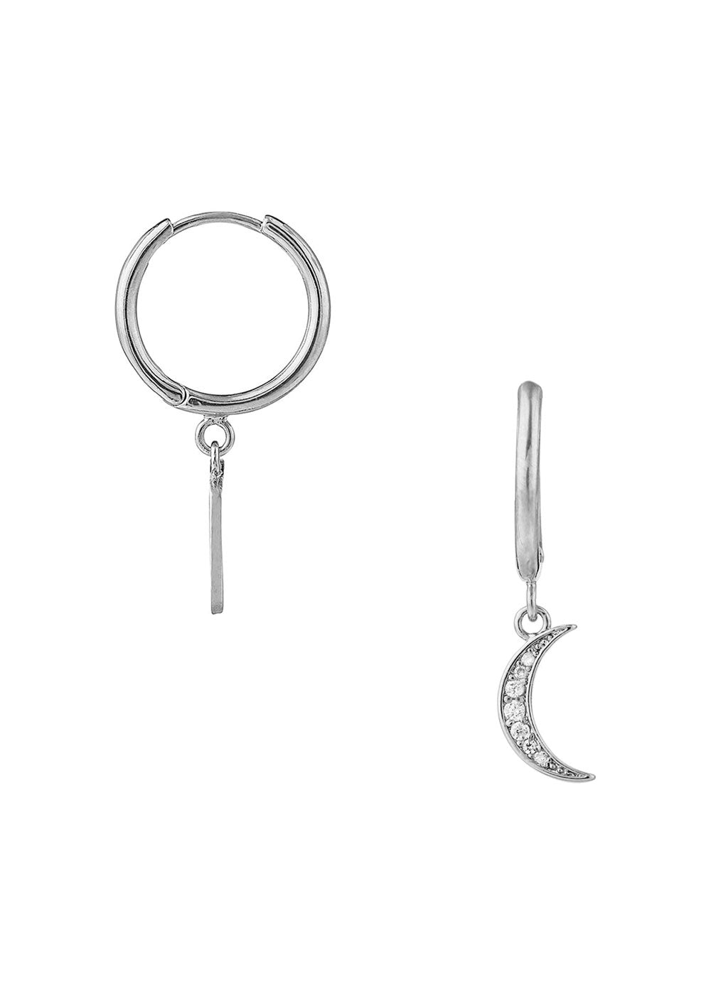 Orelia Pavé Moon Hoop Earrings - Silver