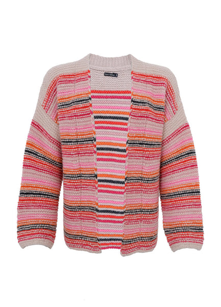 Black Colour Georgia Striped Knitted Cardigan - Pink