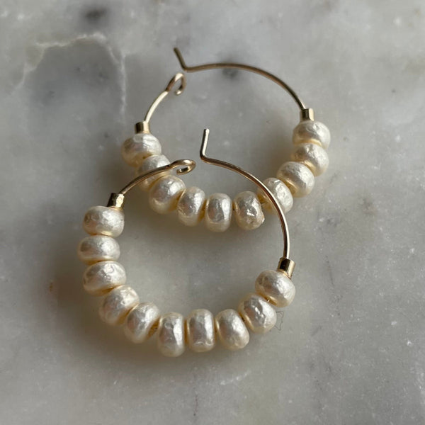 ChrisrianeDesignCo Medium Gold Plated Hoops With Pearl Style Glass Beads