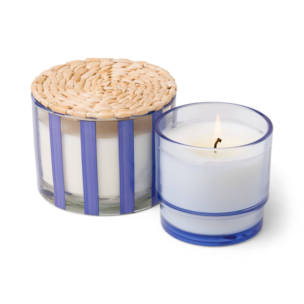 Paddywax UK Striped Glass Candle - Blue - Rosemary & Sea Salt