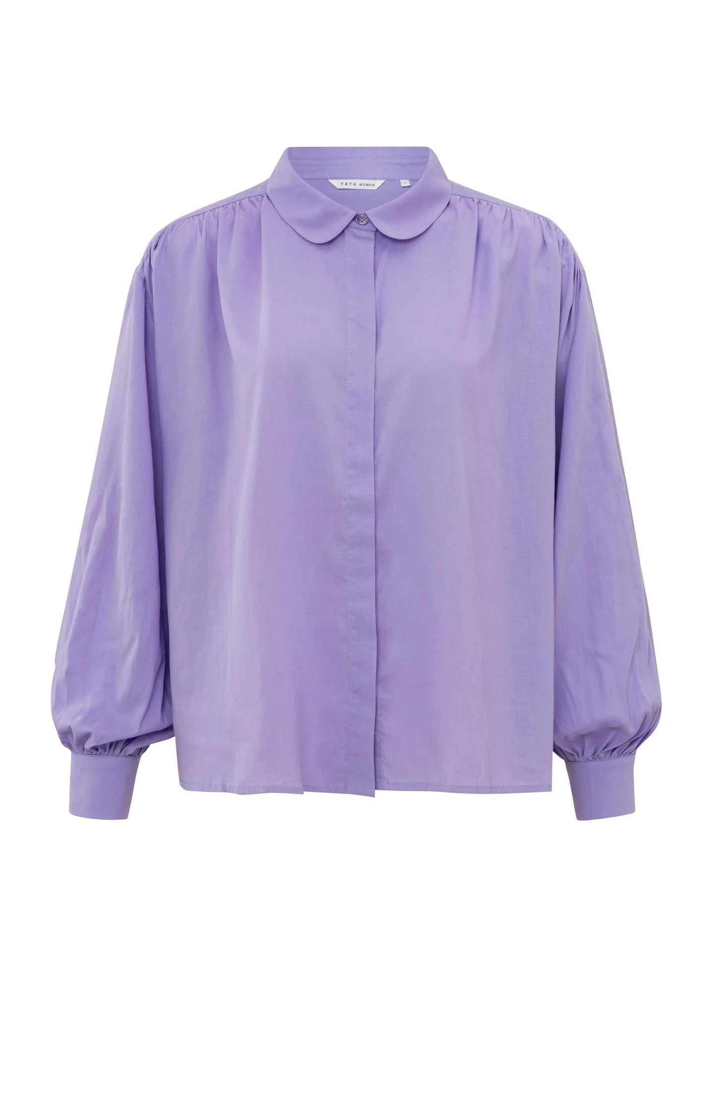 Yaya Oversized Blouse With Long Puff Sleeves Collar | Bougainvillea Purple