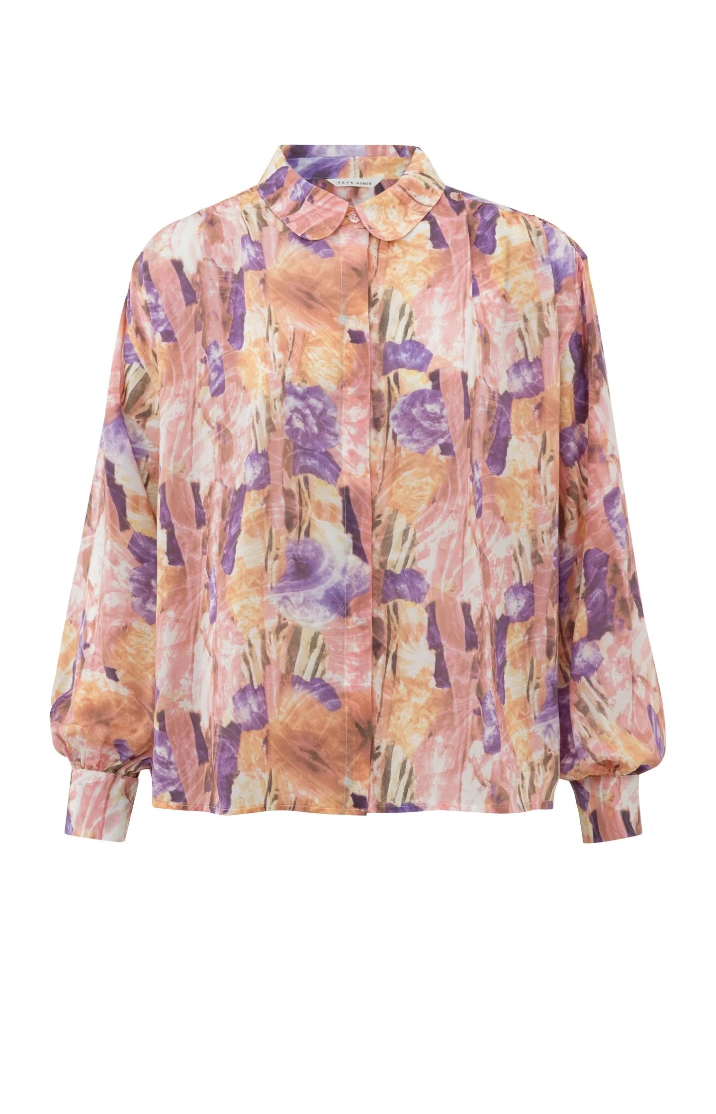 Yaya Oversized Blouse With Long Puff Sleeves Buttons | Flamingo Plume Pink Dessin