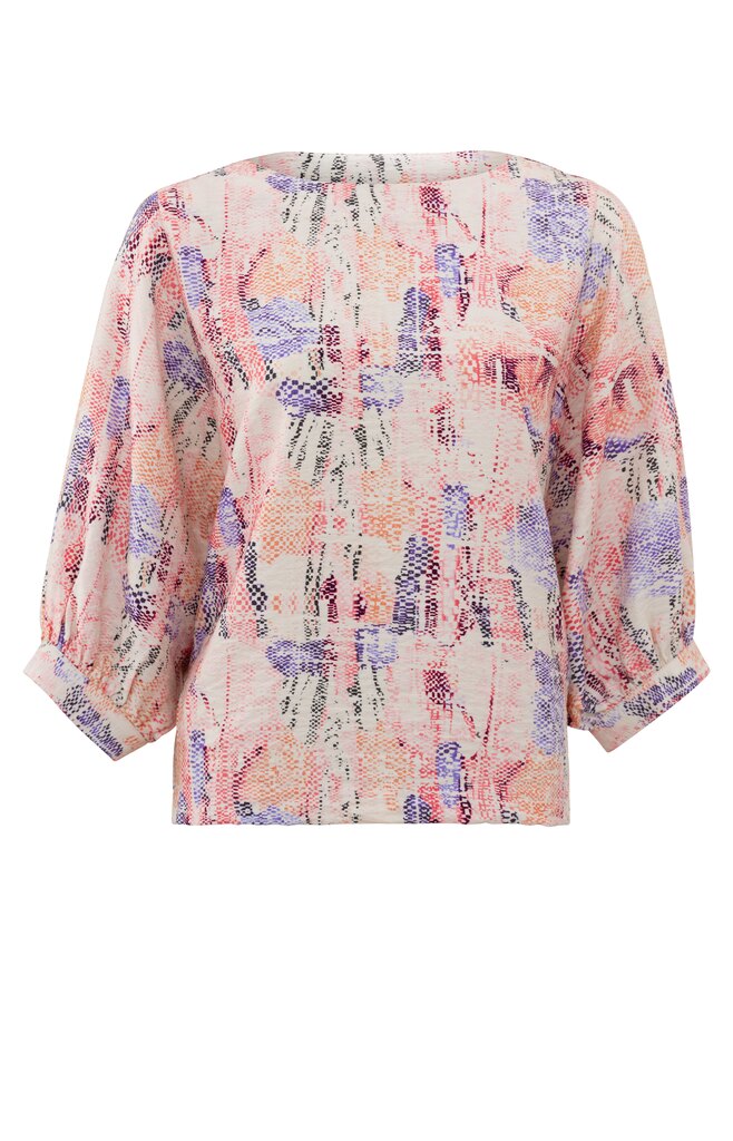 Yaya Batwing Top With Boatneck And All Over Print | Flamingo Plume Pink Dessin