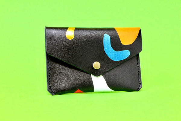 Ark Colour Design Black Abstract Leather Popper Purse