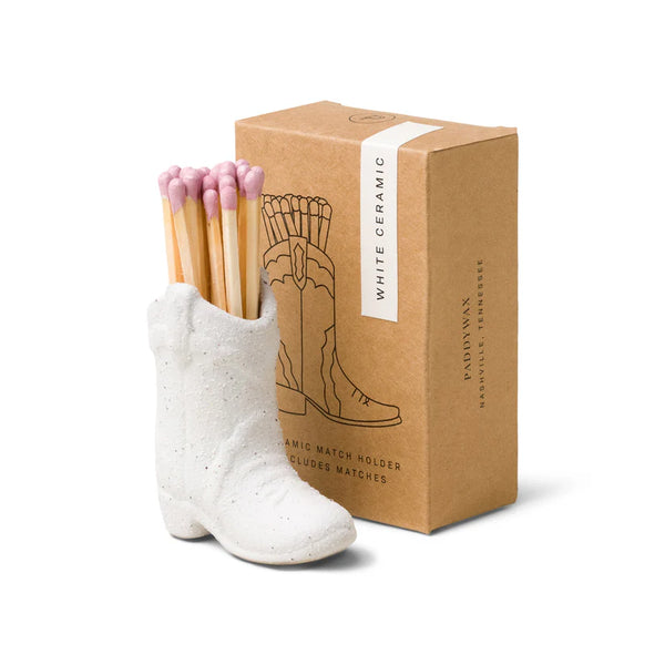 paddywax-cowboy-boot-match-holder-with-25-matches-white