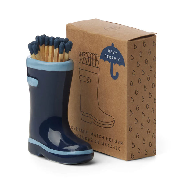 Paddywax Wellington Boot Match Holder with 25 Matches - Blue