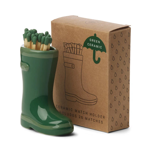 Paddywax Wellington Boot Match Holder with 25 Matches - Green