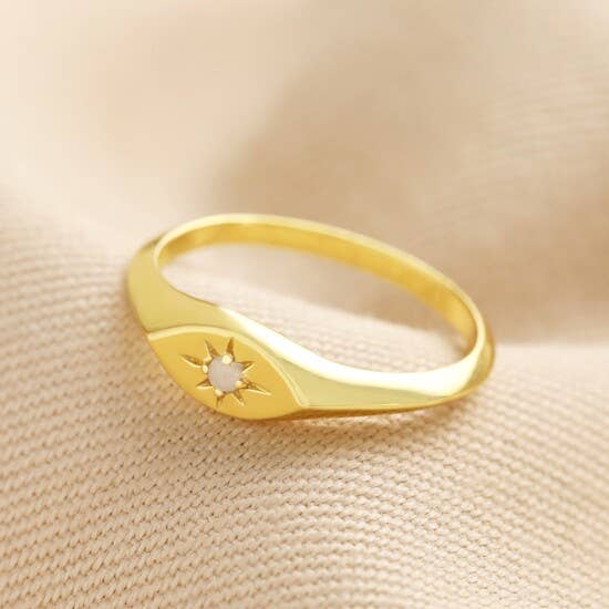 Lisa Angel Gold Sterling Silver Crystal Star Signet Ring - L/XL