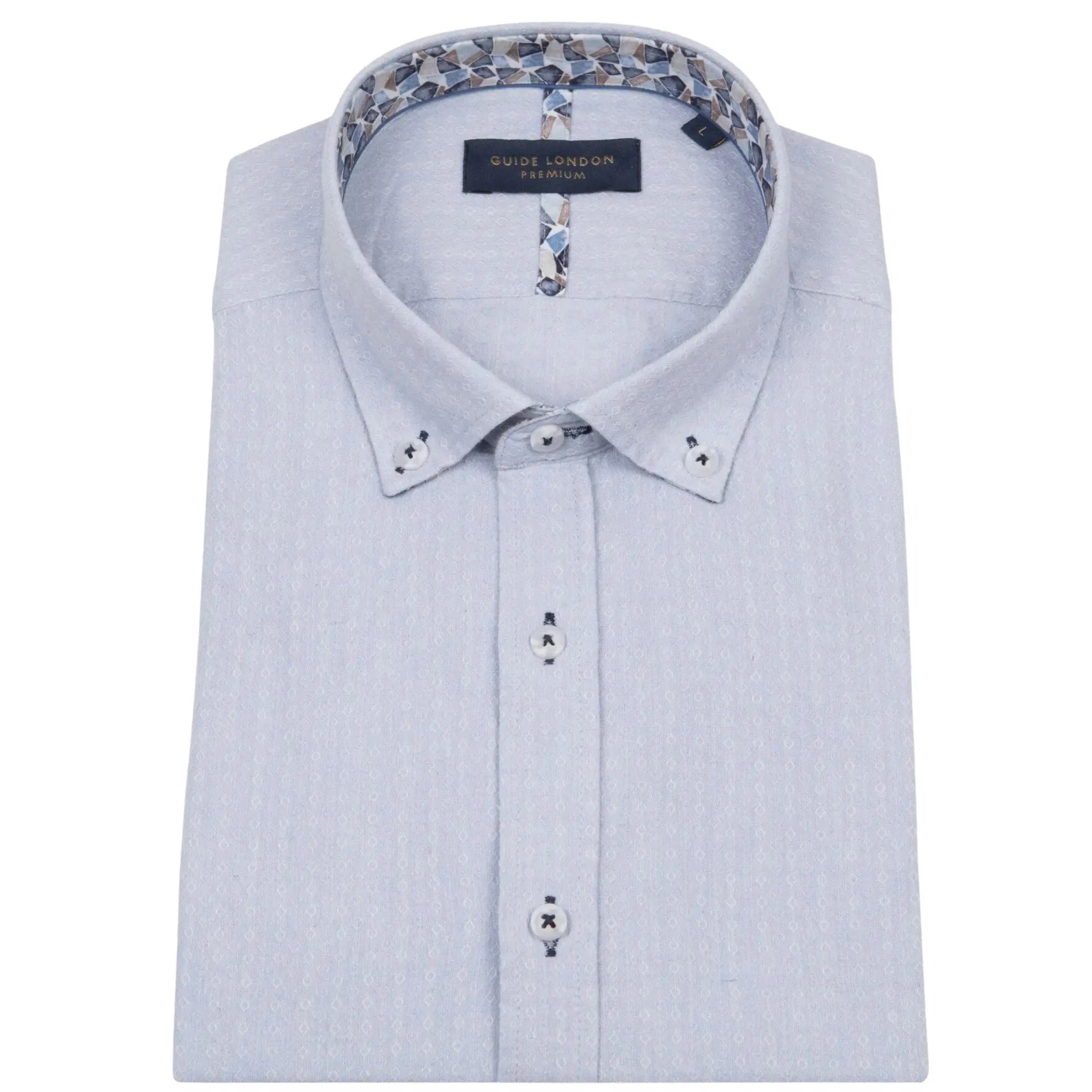 Guide London Linen Blend Short Sleeve Shirt - Blue