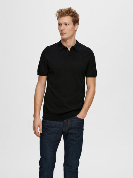 Selected Homme Berg Ss Knit Polo In Black