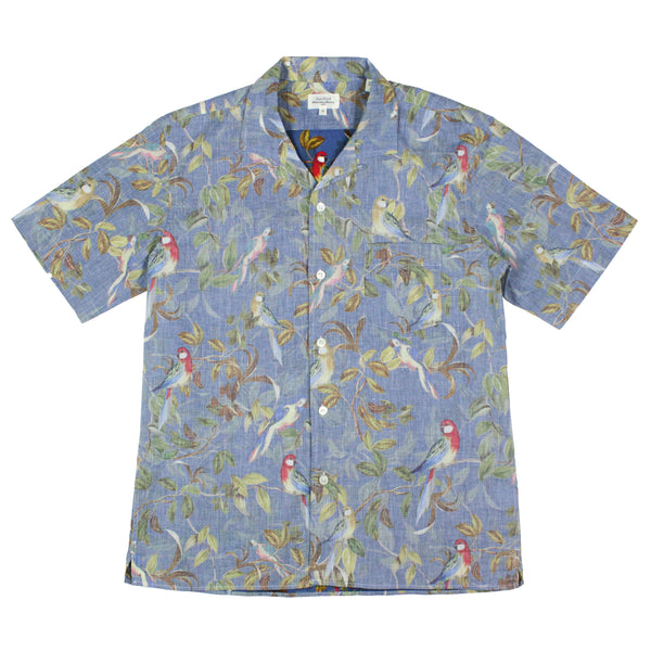 Hartford Palm Mc Bird Print Short Sleeve Shirt Blue Multi