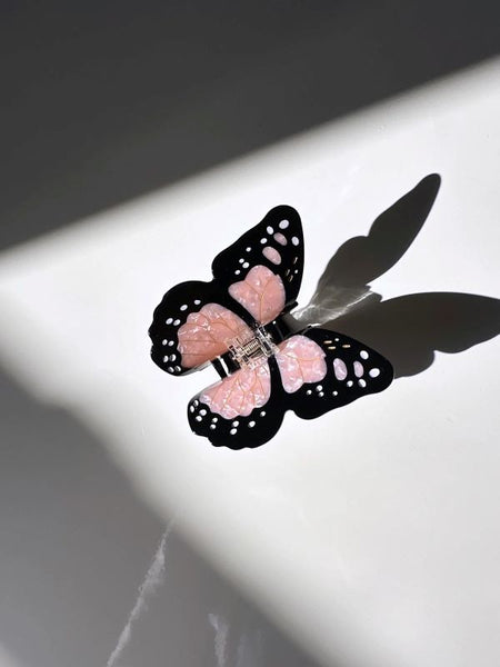 SOLAR ECLIPSE Pink Hand-painted Monarch Butterfly Claw Hair Clip