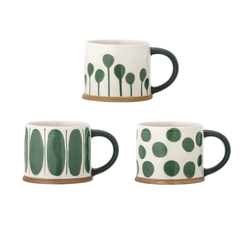 Bloomingville Set of 3 White and Green Mugs