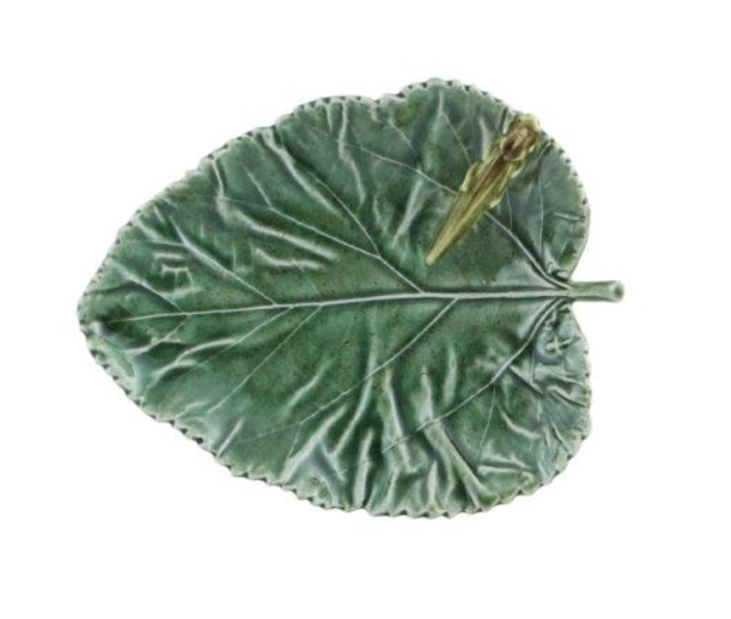 Bordallo Pinheiro Mulberry leaf with grasshopper - green earthenware