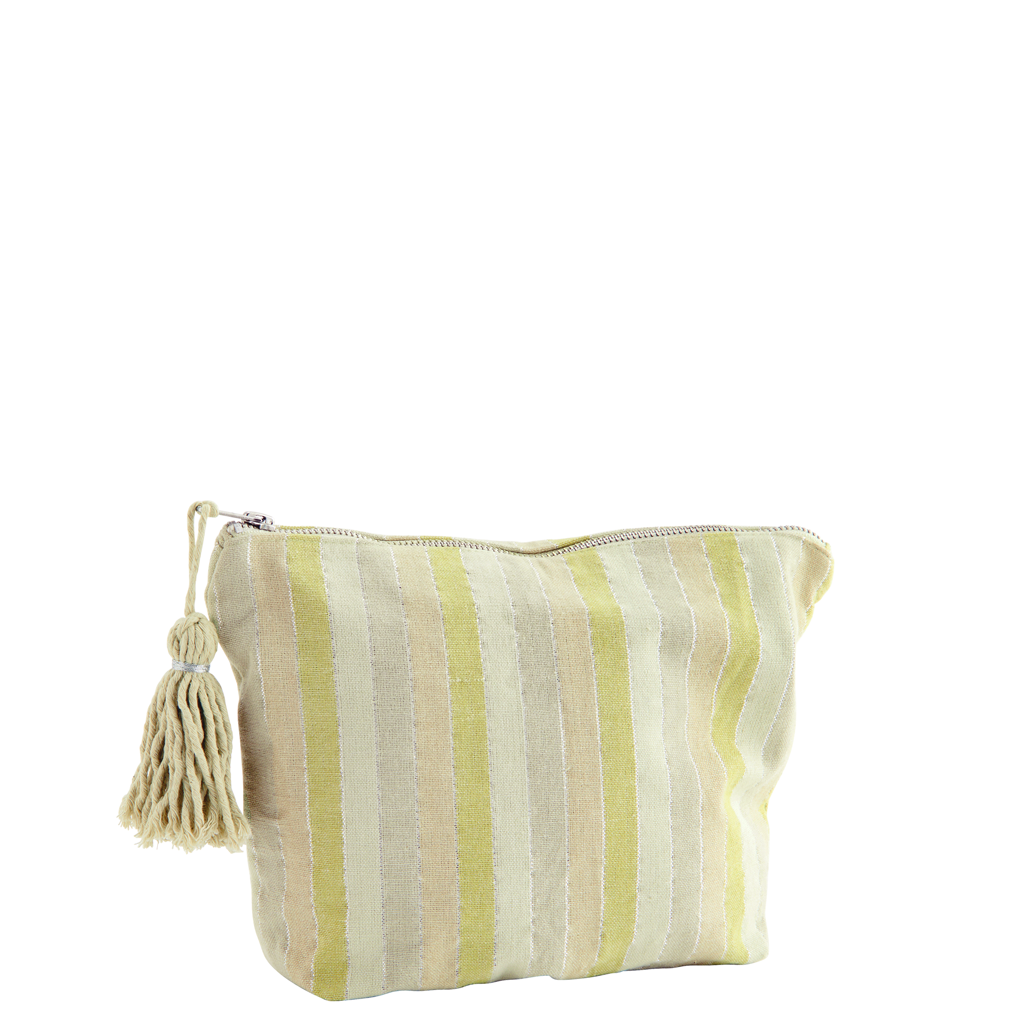 Madam Stoltz Lime Striped Toiletry Bag with Tassel