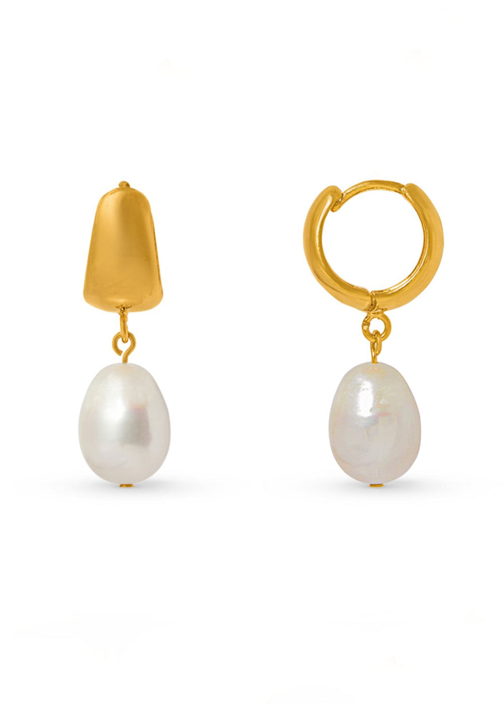 Orelia Domed Pearl Drop Huggie Hoop Earrings- Gold