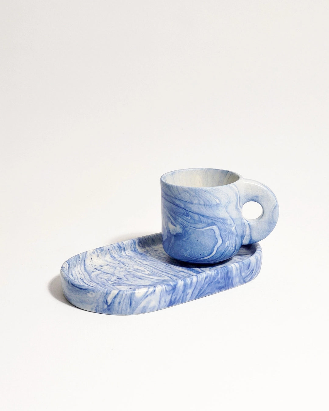 Pó de Barro Blue Marble Double Espresso Cup & Tray