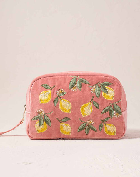 Elizabeth Scarlett - Cosmetics Bag - Lemon Blossom (coral Velvet)