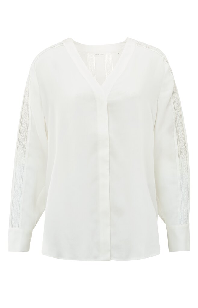 Yaya V-neck Blouse With Open Work Tapes | Off White