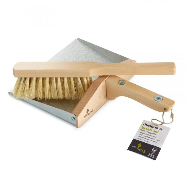 ecoLiving Magnetic Wooden Dustpan And Brush
