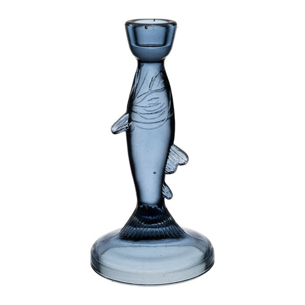 Distinctly Living Blue Fish Glass Candle Stick
