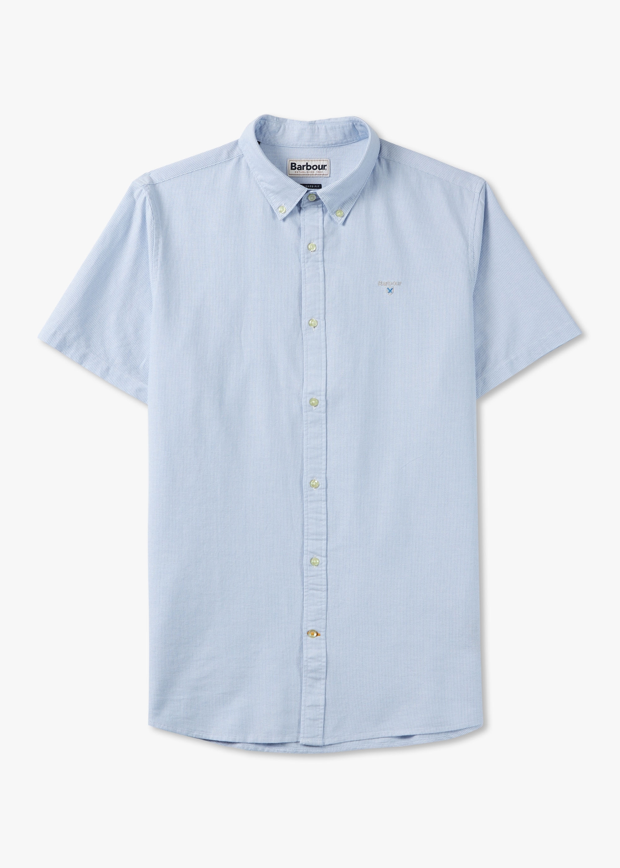 Barbour Mens Striped Oxtown Short Sleeve Tailored Shirt In Sky Blue