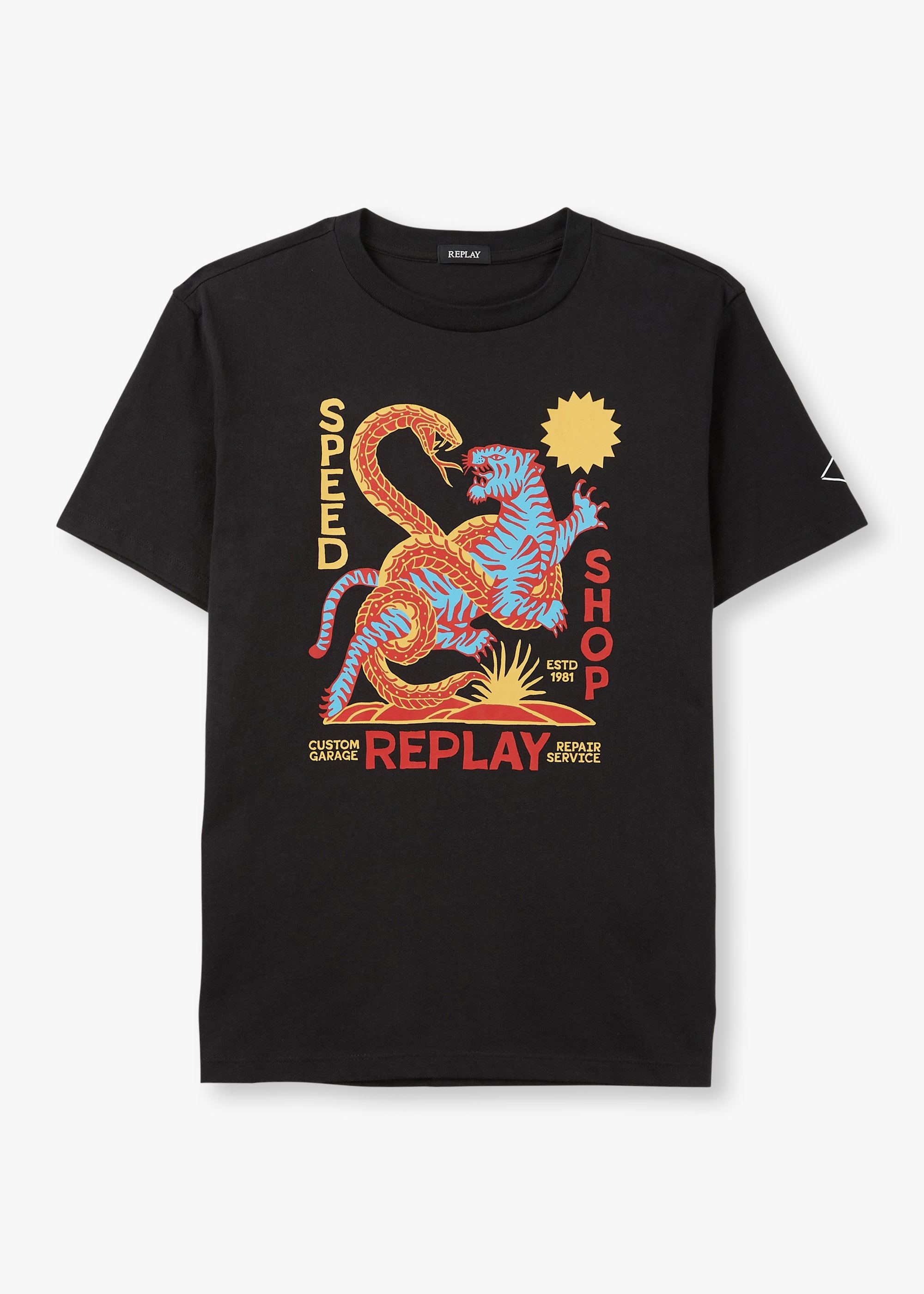 Replay Mens Tiger & Snake Print T-Shirt In Black
