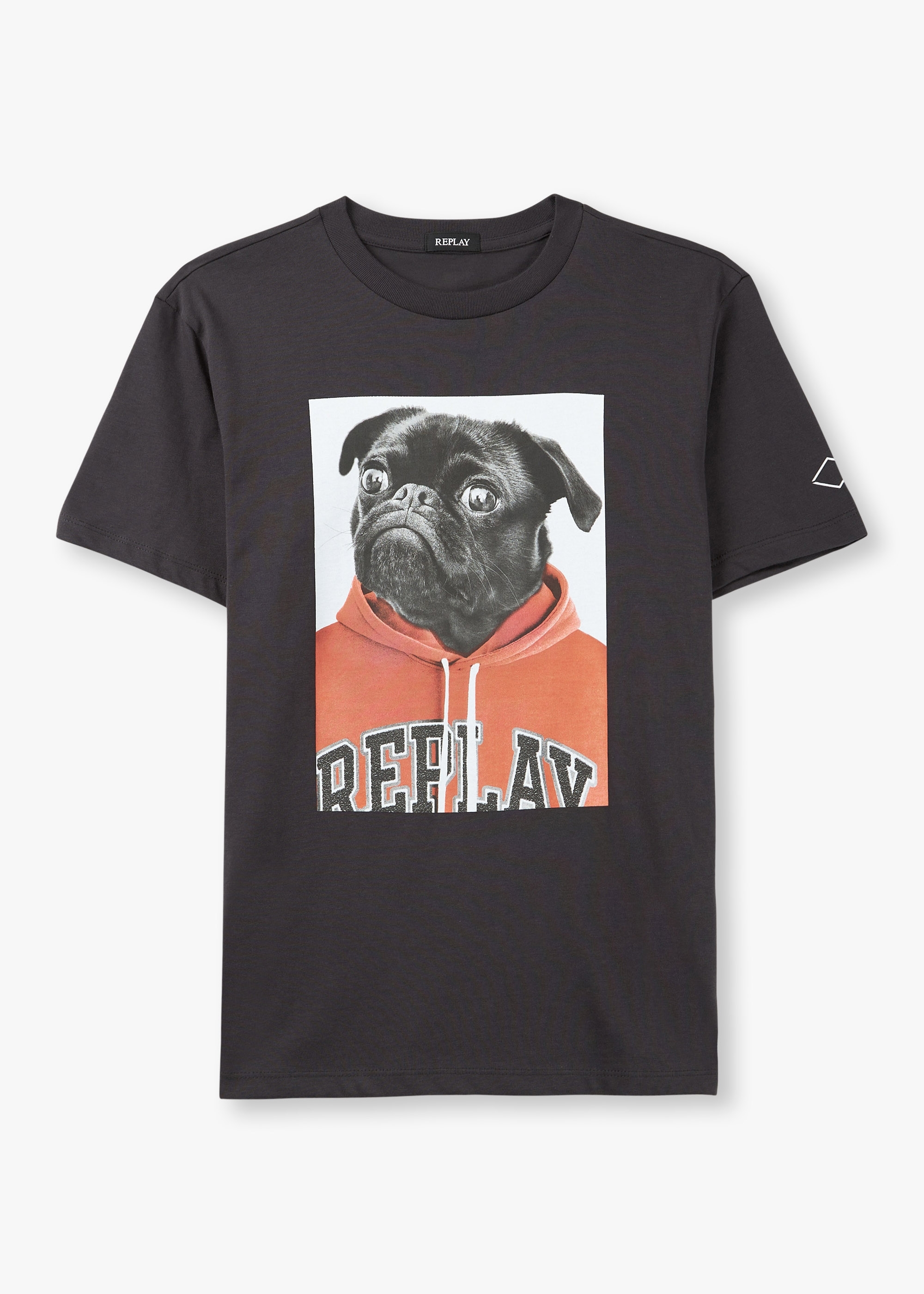 Replay Mens Classic Pug Print T-Shirt In Nearly Black