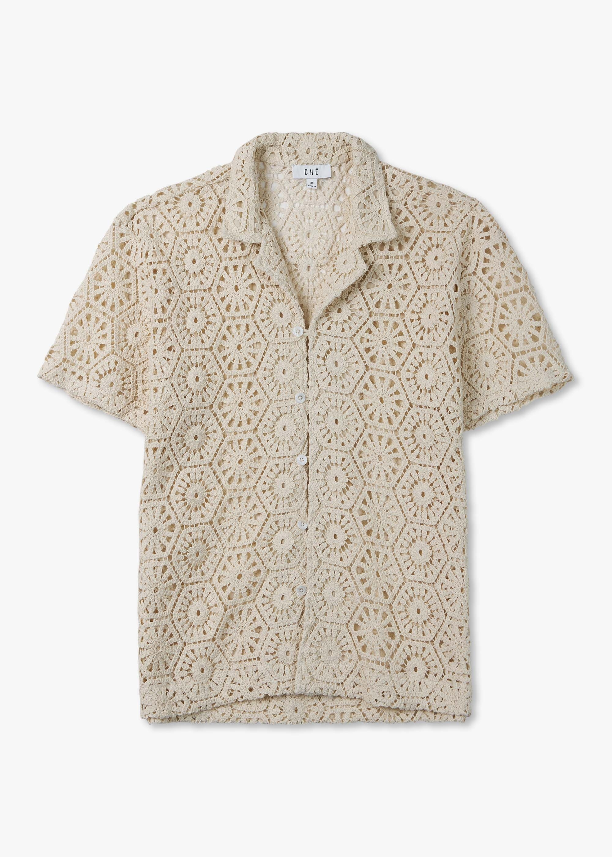 Che Mens Gentleman Crochet Shirt In Ivory