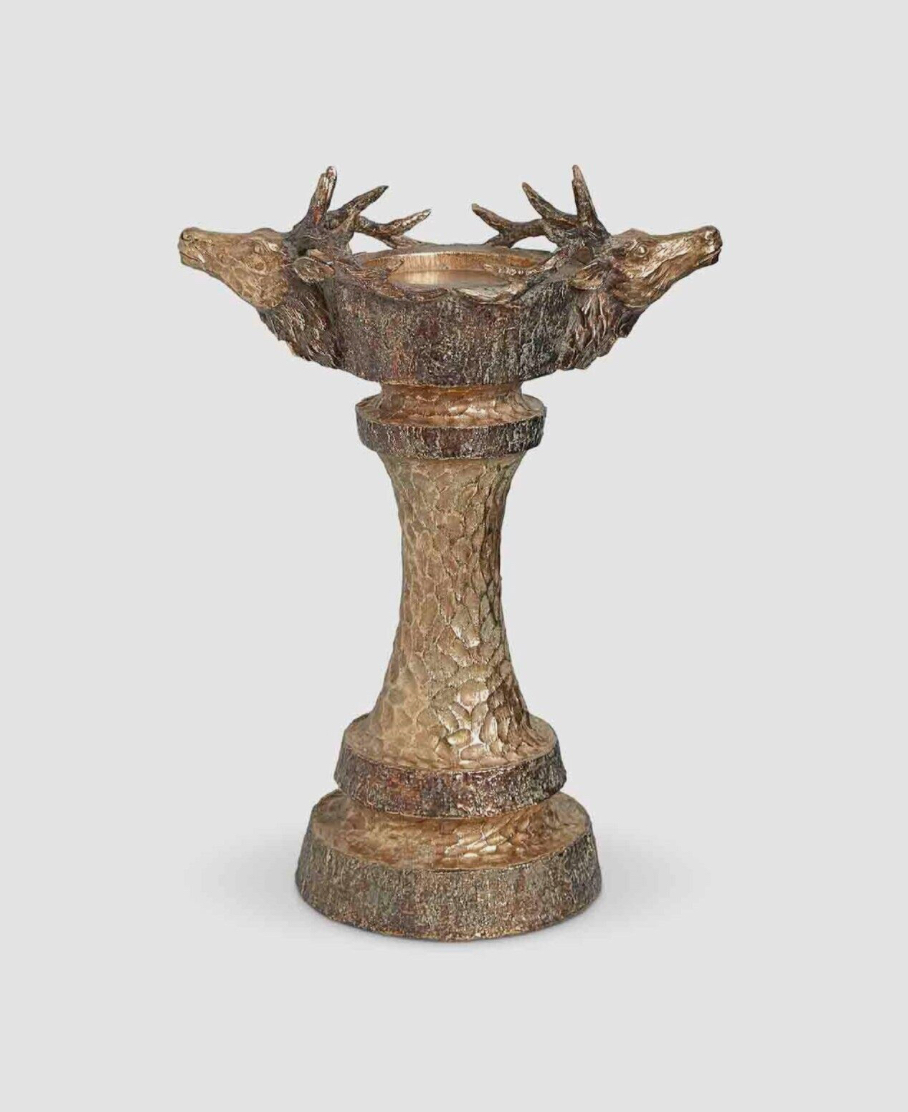 Antique Gold Deer Head Candle Holder