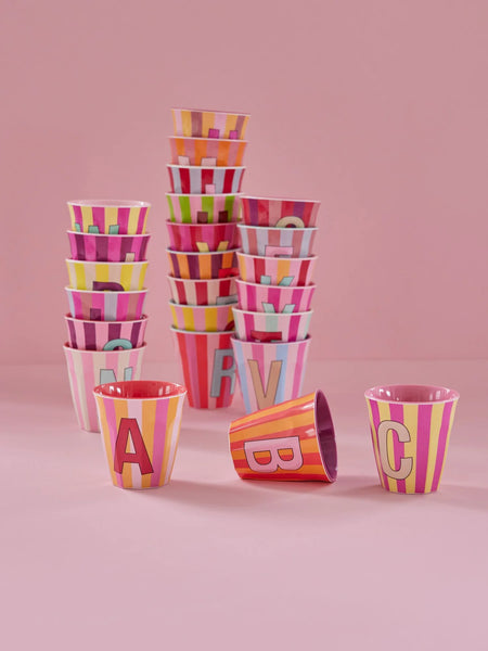 rice Rice Initial Alphabet Melamine Cups - Pink/orange Stripes