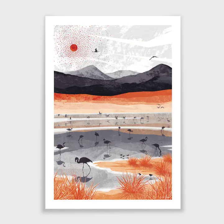 Ruth Thorp Studio Flamingo Lake A4 art Print