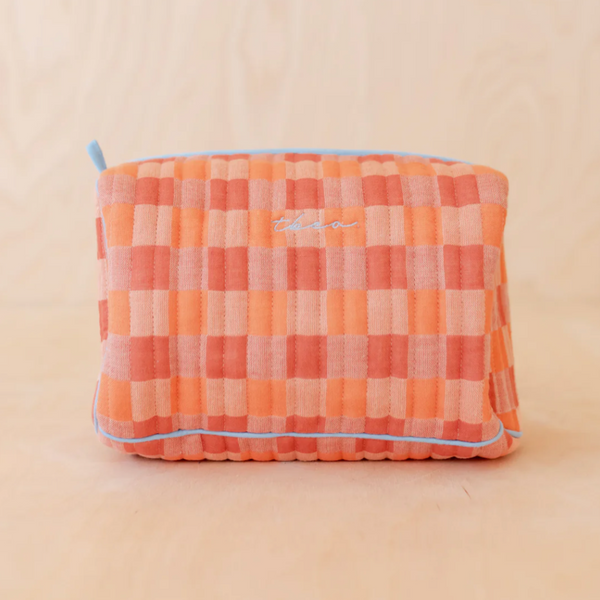 The Tartan Blanket Co. Cotton Wash Bag In Apricot Checkerboard