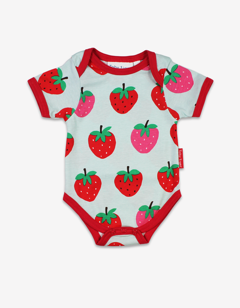Toby Tiger Organic Strawberry Print Baby Bodysuit