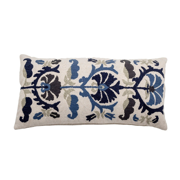 Bloomingville Embroidered Blue And Cream Rectangular Cushion