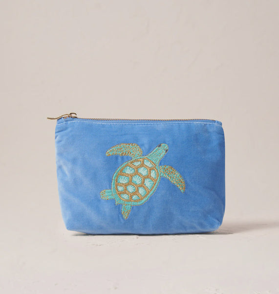 Elizabeth Scarlett Turtle Conservation Mini Pouch Caribbean Blue Velvet