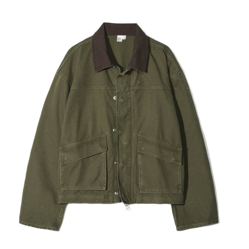 Partimento Vintage Washed Wide Work Jacket in Moss Khaki